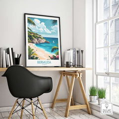 Bermuda Travel Poster featuring a beautiful beach scene, perfect for inspiring wanderlust in any space.