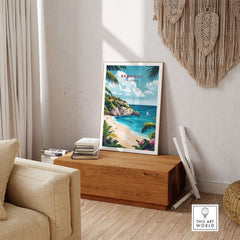 Bermuda Travel Print showcasing vibrant colors and beautiful beach scenery, perfect for home decor and travel lovers.