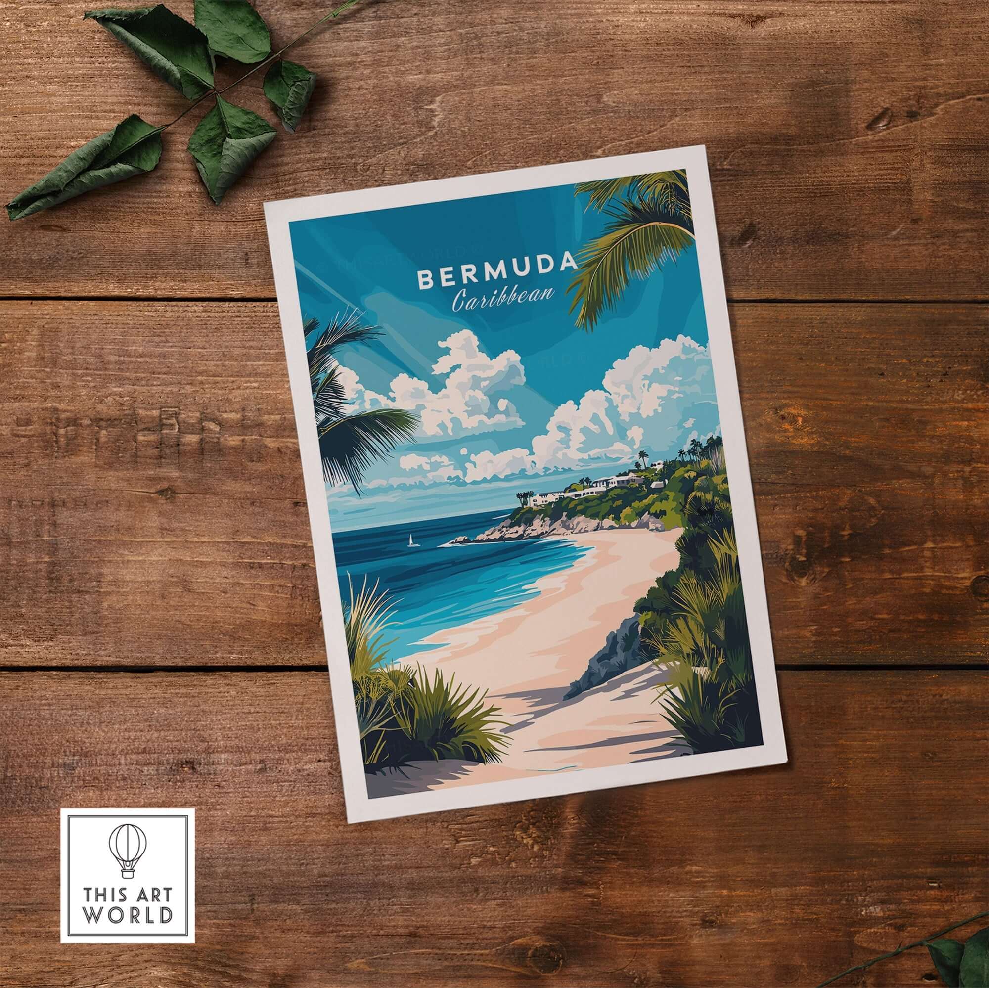 Bermuda Wall Art featuring a stunning beach scene with vibrant colors and tropical details.