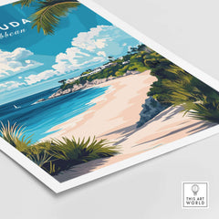 Bermuda Wall Art showcasing a vibrant beach scene with lush greenery and ocean views, perfect for adding island vibes.