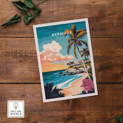 Bermuda Wall Art Poster showcasing vibrant tropical landscapes and palm trees.