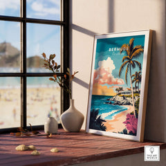 Bermuda Wall Art Poster featuring vibrant coastal scene and palm trees, perfect for transforming your home into a tropical oasis.