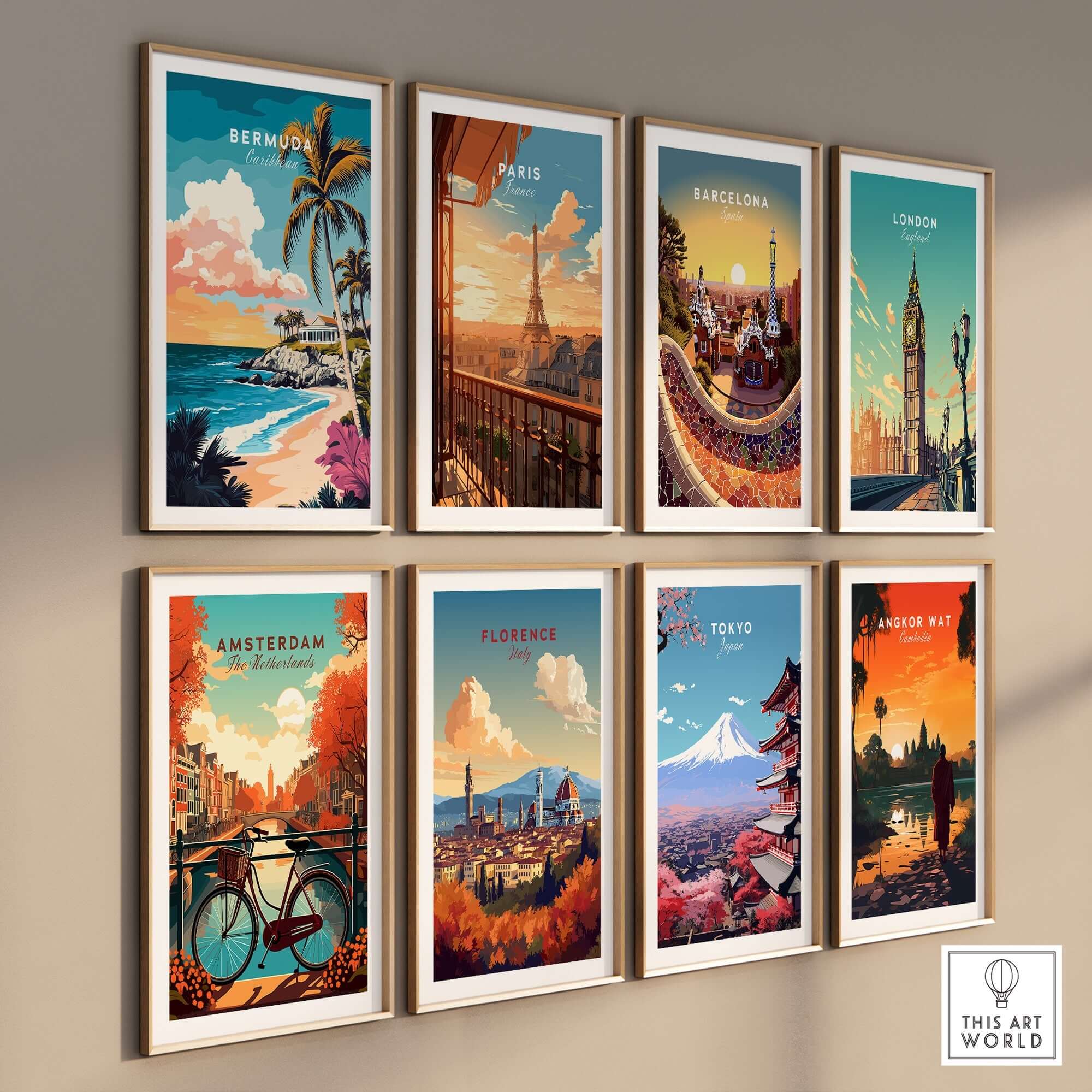 Bermuda Wall Art Poster showcasing vibrant landscapes among other city travel prints.