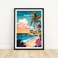 Bermuda Wall Art Poster featuring vibrant coastal scenery and tropical palm trees, perfect for home decor.