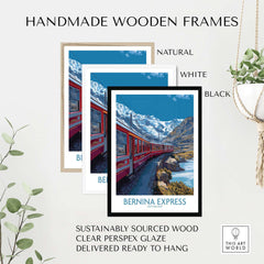 Bernina Express Print Switzerland Glacier Train Art | Scenic Mountain Railway Poster in handmade wooden frames
