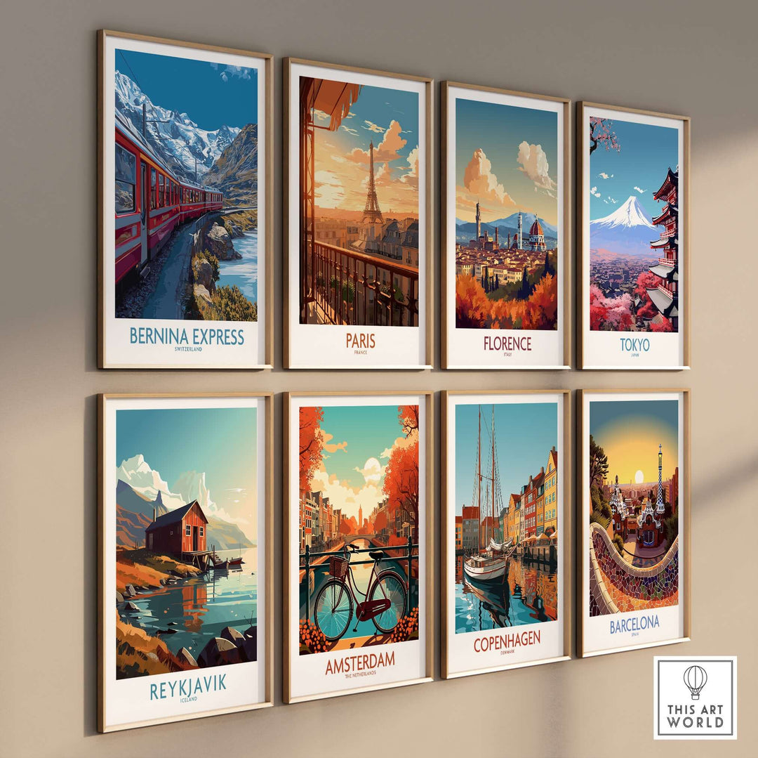 Bernina Express Print Switzerland Glacier Train Art | Scenic Mountain Railway Poster collage of travel art prints