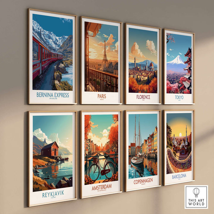 Bernina Express Print Switzerland Glacier Train Art | Scenic Mountain Railway Poster collage of travel art prints
