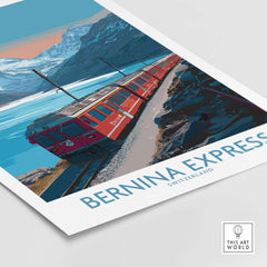 Bernina Express Poster Switzerland Train Art Print | Alpine Rail Journey Poster showcasing the scenic Swiss Alps.