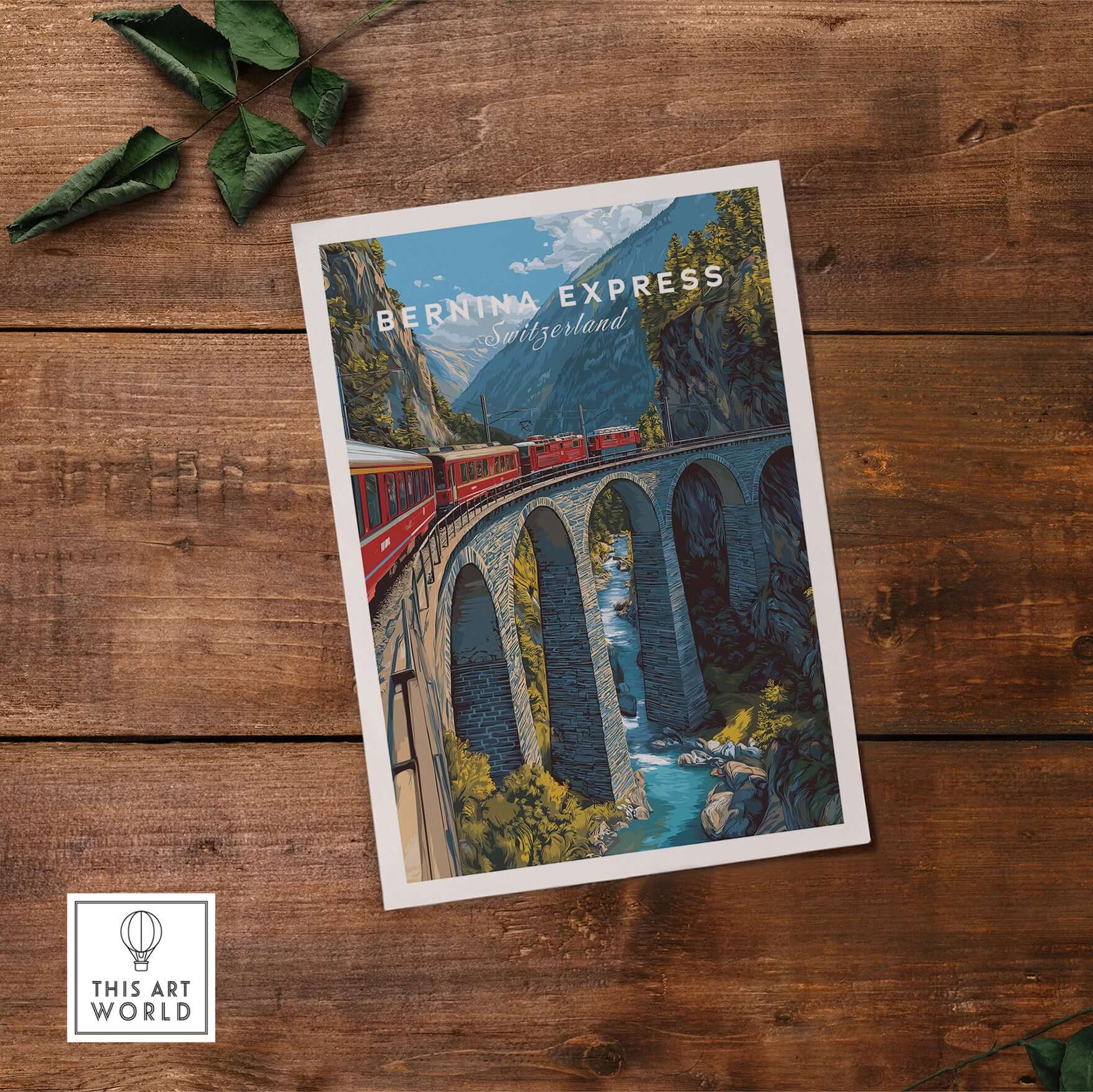 Bernina Express Print | Swiss Alps Journey Art showcasing a scenic railway bridge in the Swiss Alps.