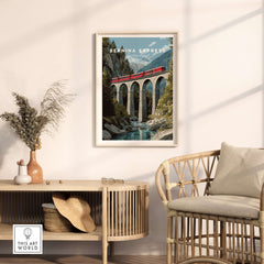 Bernina Express Print | Swiss Alps Travel Decor showcasing a scenic train journey through the Swiss Alps.