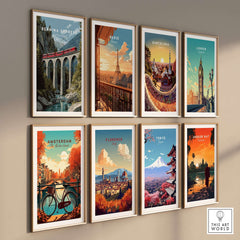 Bernina Express Print | Swiss Alps Travel Decor featuring a collection of iconic travel posters