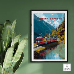 Bernina Express Print | Swiss Mountain Wall Art showcasing a scenic train journey through Swiss mountains.