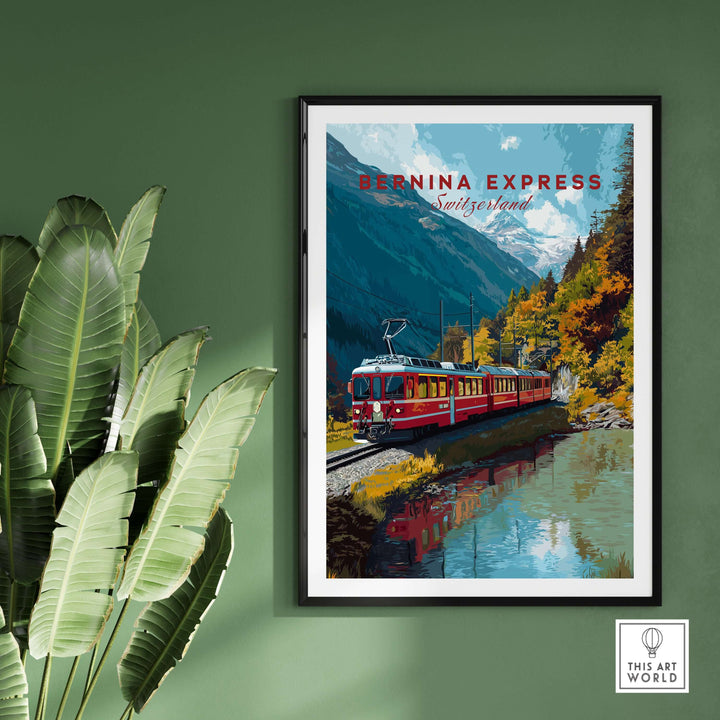 Bernina Express Print | Swiss Mountain Wall Art featuring a scenic train journey through the Swiss Alps.