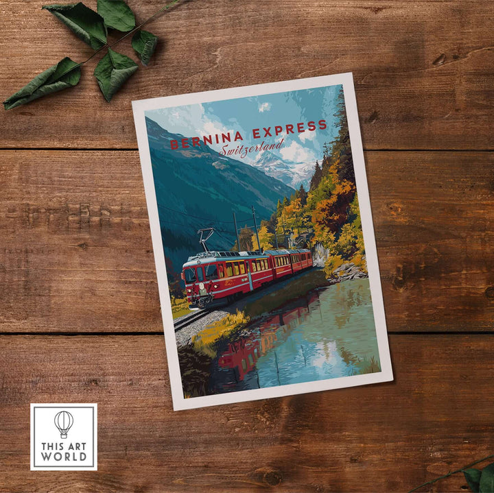 Bernina Express Print | Swiss Mountain Wall Art showcasing the iconic train amidst stunning alpine scenery.