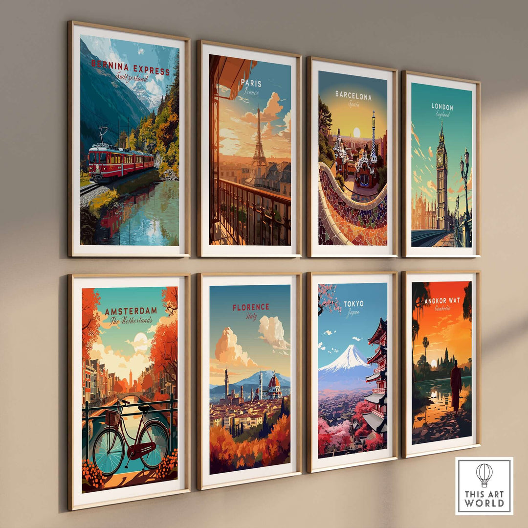 Bernina Express Print | Swiss Mountain Wall Art showcasing scenic travel through iconic cities and landscapes.