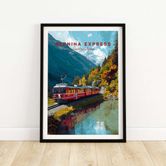 Bernina Express Print | Swiss Mountain Wall Art featuring a scenic train journey through Swiss mountains.