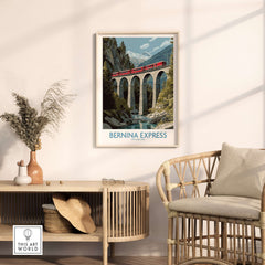 Bernina Express Switzerland Art Print | Landwasser Bridge Poster featuring the iconic train and stunning alpine scenery.