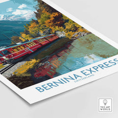 Bernina Express Train Art Print | Autumn Alps Journey Poster showcasing vibrant autumn colors in Switzerland.