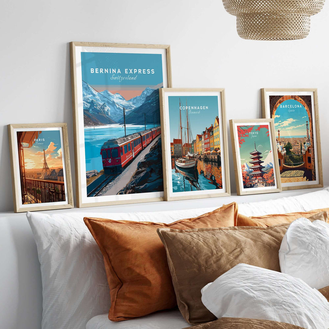 Bernina Express Print | Scenic Swiss Alps Decor featuring stunning travel-themed artwork in stylish frames.
