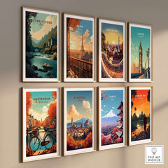 Betws-y-Coed Travel Print Wales among other city travel prints showcasing beautiful landscapes and iconic landmarks.