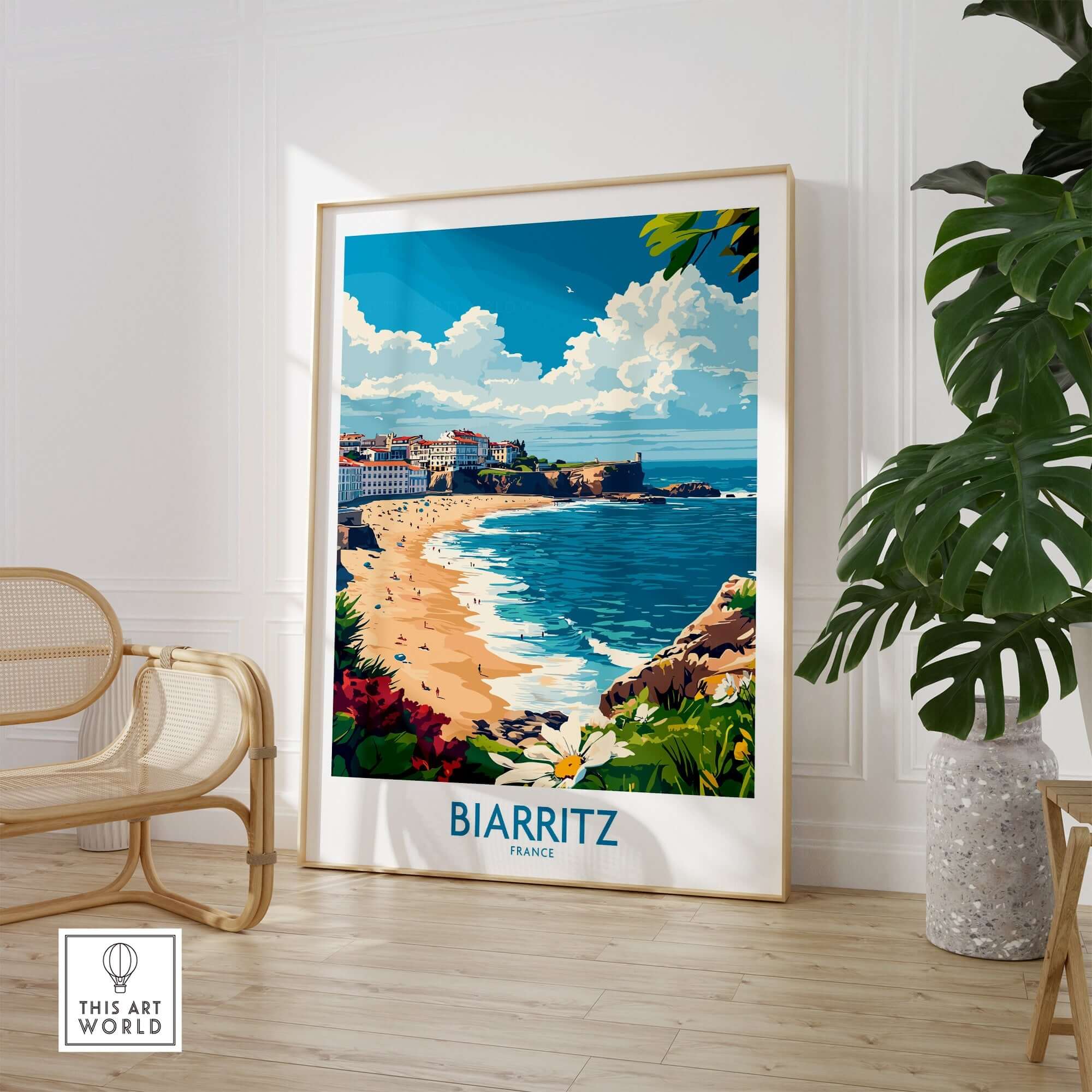 Biarritz Poster France showcasing the stunning coastline and vibrant culture in a stylish interior setting.