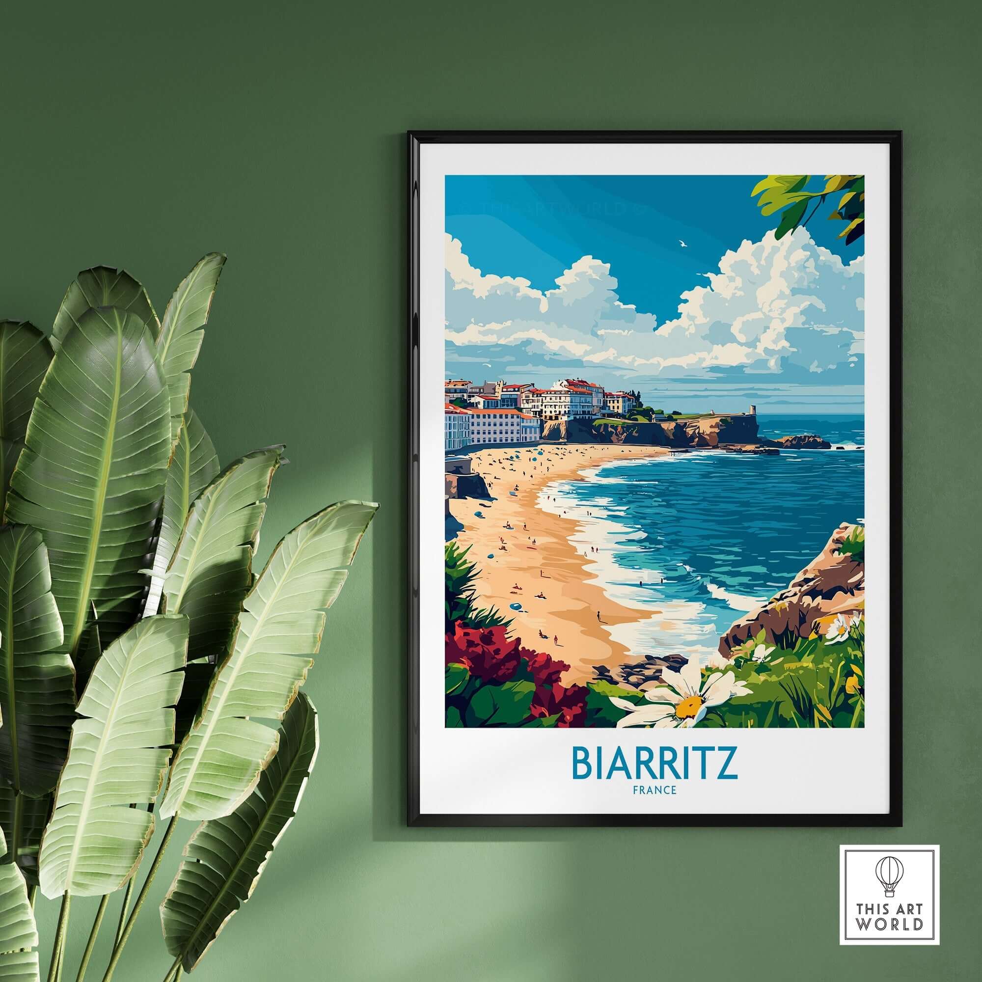 Biarritz Poster France showcasing the stunning coastline and vibrant culture of Biarritz, perfect for home decor.