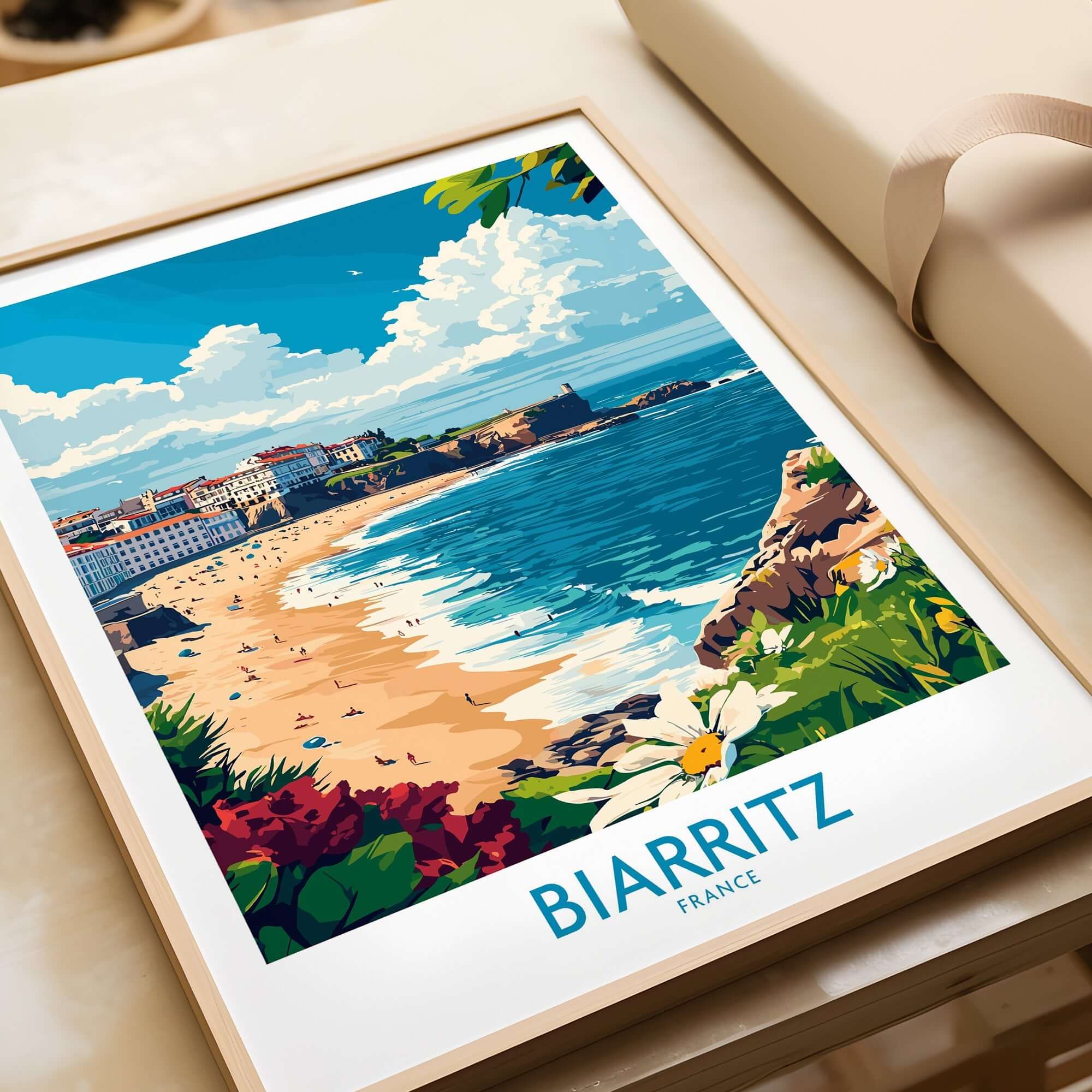 Biarritz Poster France showcasing the beautiful coastline and vibrant culture of Biarritz in a high-quality print.