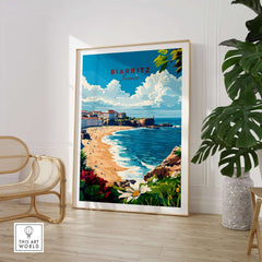 Biarritz Print poster showcasing the scenic coastline of Biarritz, France, enhancing home decor with vibrant colors.