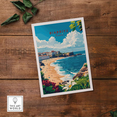 Biarritz Print poster featuring a vibrant coastal scene of Biarritz, France, with beautiful colors and seaside charm.