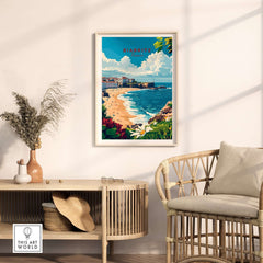 Biarritz Print poster showcasing vibrant coastal scenery in a stylish interior setting.
