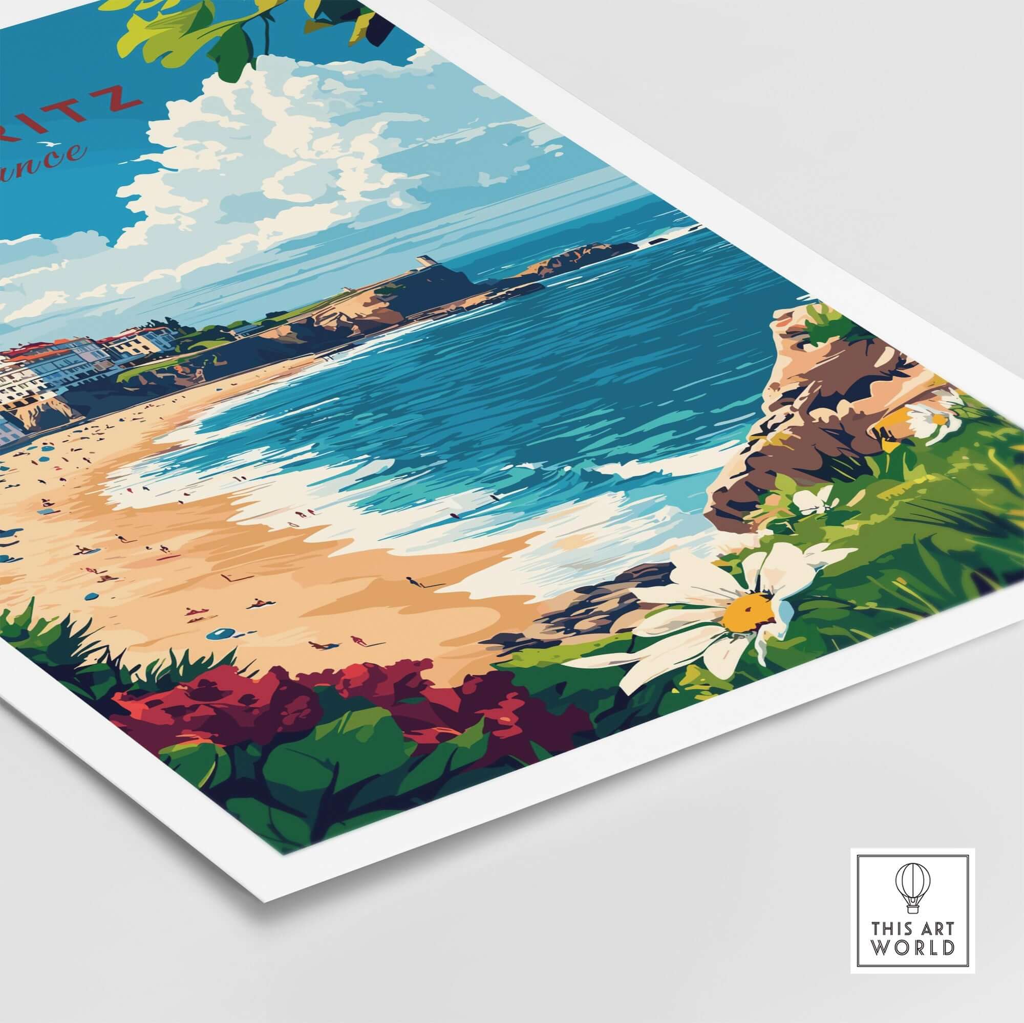 Biarritz Print poster showcasing the beautiful beach and vibrant colors of Biarritz, France.