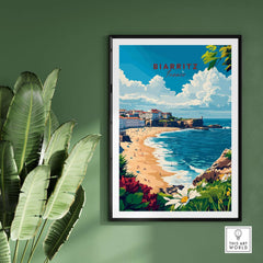Biarritz Print poster showcasing vibrant coastal scenery of Biarritz, France in a stylish frame.