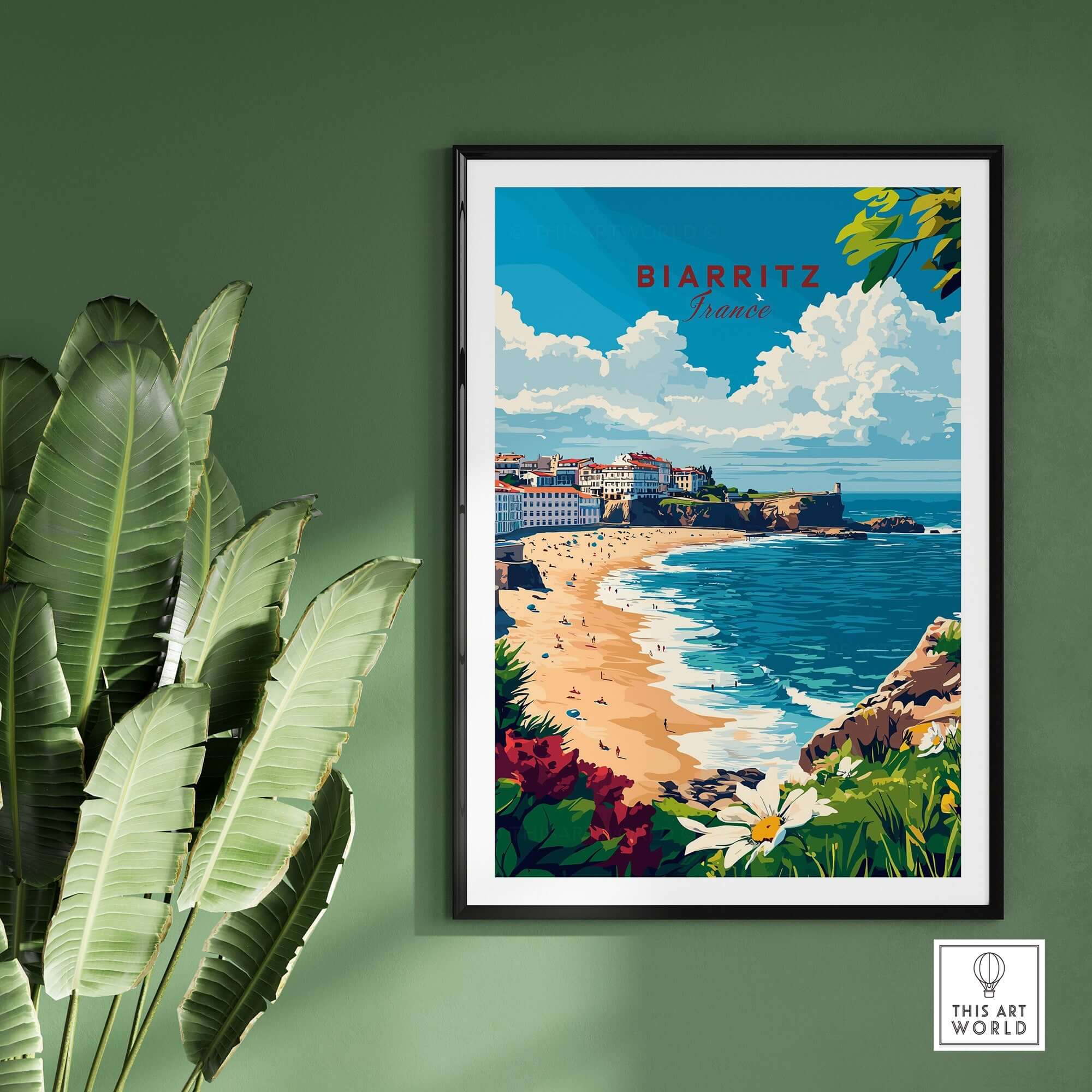 Biarritz Print poster showcasing vibrant coastal scenery of Biarritz, France in a stylish frame.