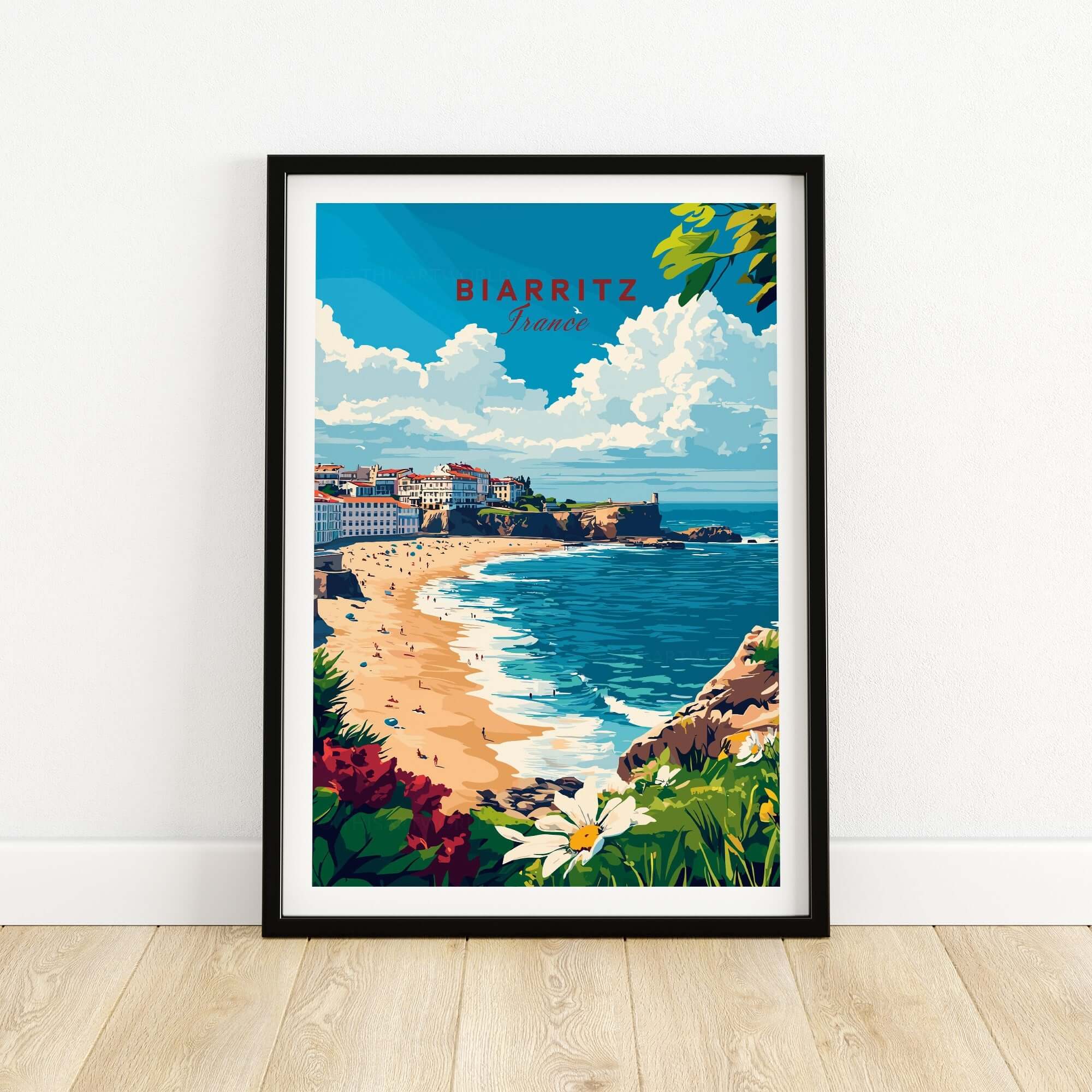 Biarritz Print vibrant seaside poster showcasing Biarritz, France with stunning coastal colors and charm.