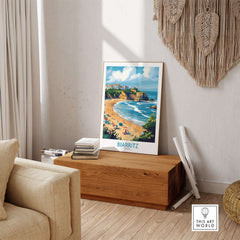 Biarritz Travel Poster showcasing a vibrant coastal scene, perfect for home decor and travel inspiration.