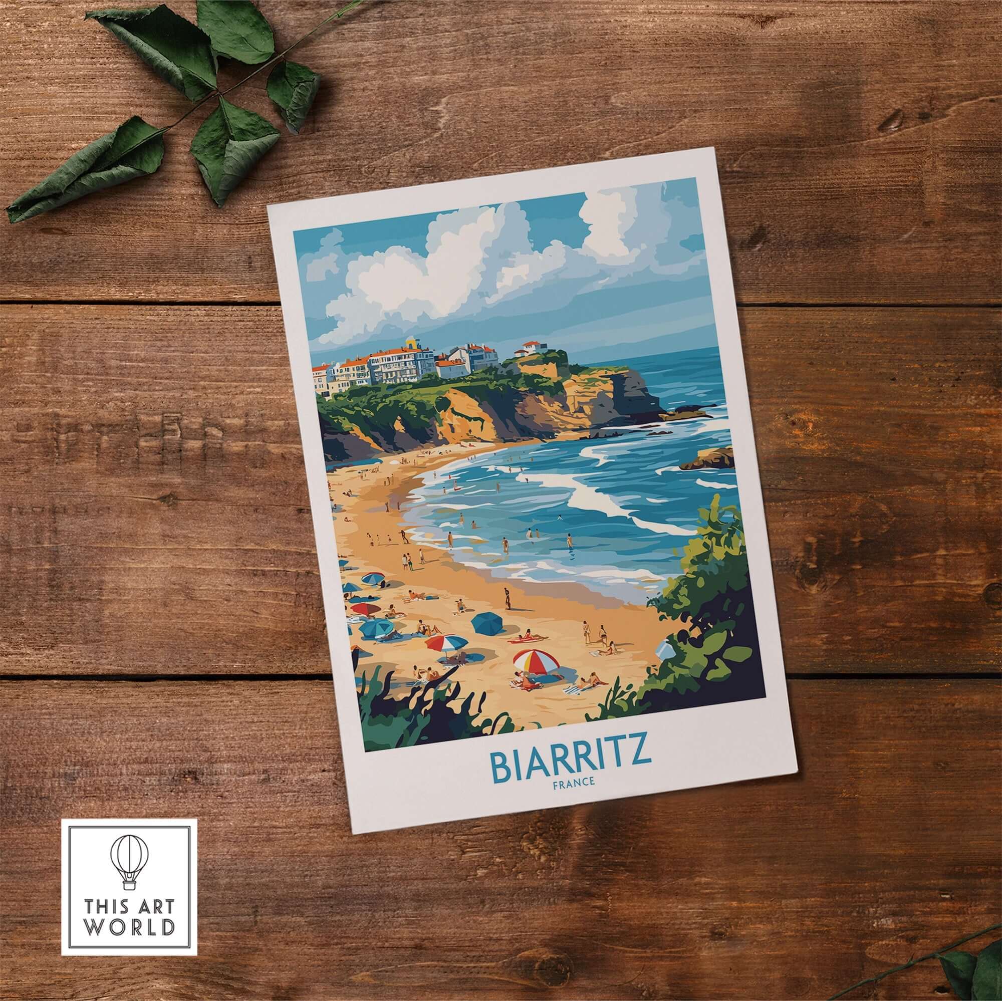 Biarritz Travel Poster showcasing the coastal beauty of Biarritz, France, perfect for travel enthusiasts.