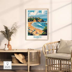 Biarritz Travel Poster showcasing a beautiful coastal scene, perfect for adding charm to your home decor.