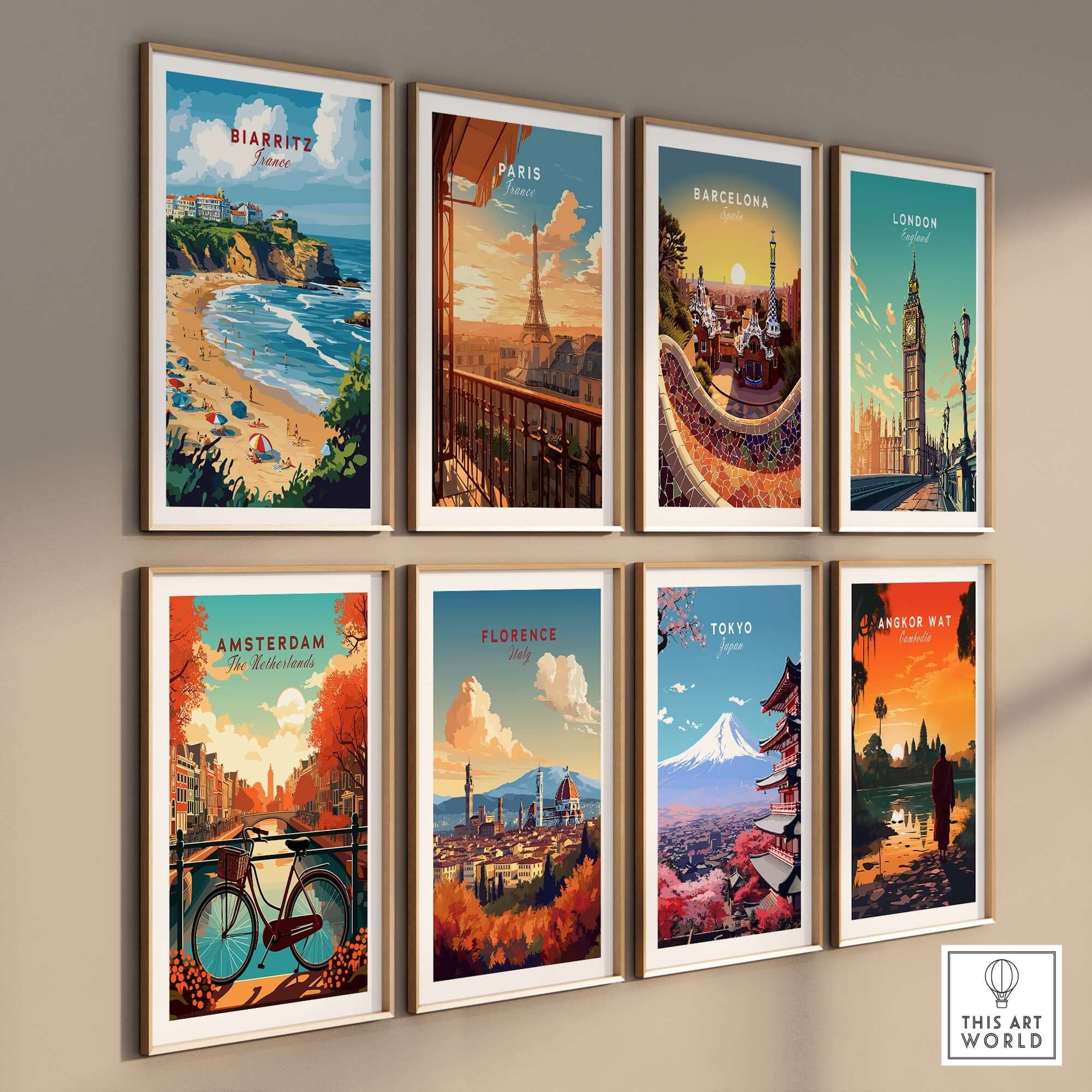 Biarritz Travel Print showcasing beautiful beach and city scenes, part of a collection of travel posters.