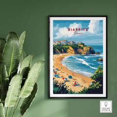 Biarritz Travel Print showcasing the stunning beach and coastal scenery of Biarritz, France.