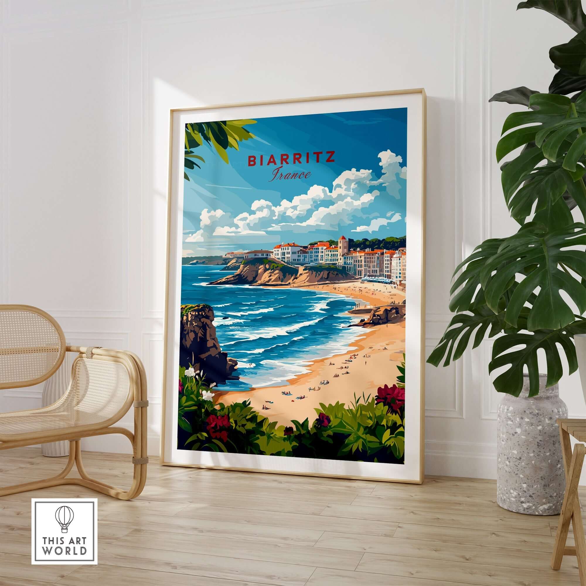 Biarritz Wall Art showcasing a coastal scene in France, perfect for home decor and gallery walls.