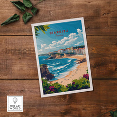 Biarritz Wall Art featuring a scenic beach view of Biarritz, France with vibrant colors and intricate design.
