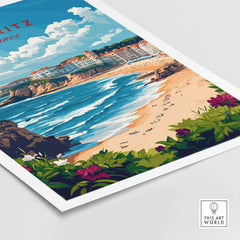 Biarritz Wall Art featuring a vibrant beach scene in France with intricate details for home decor.
