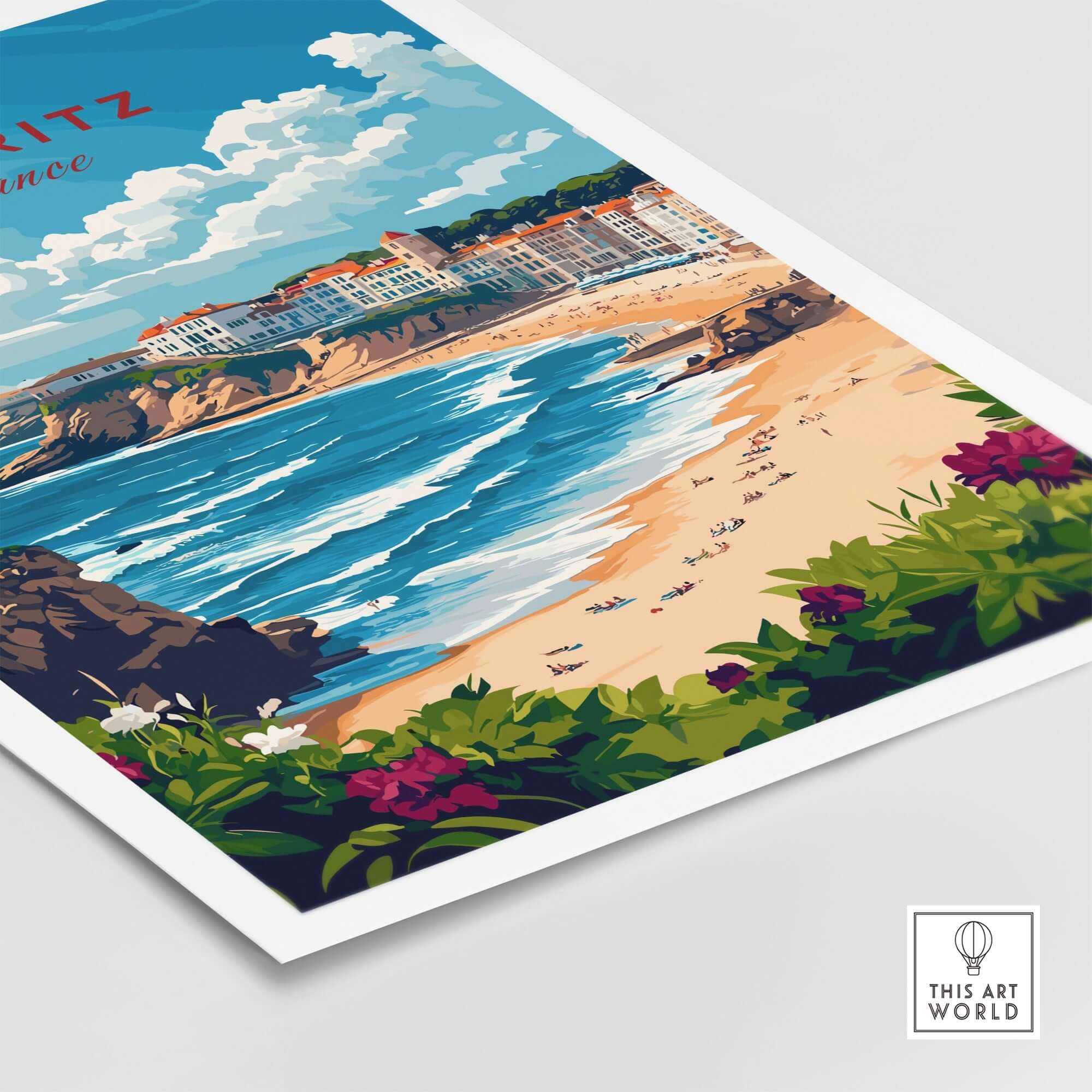 Biarritz Wall Art featuring a vibrant beach scene in France with intricate details for home decor.