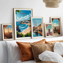 Biarritz Wall Art displayed in a stylish gallery wall arrangement with other city posters.