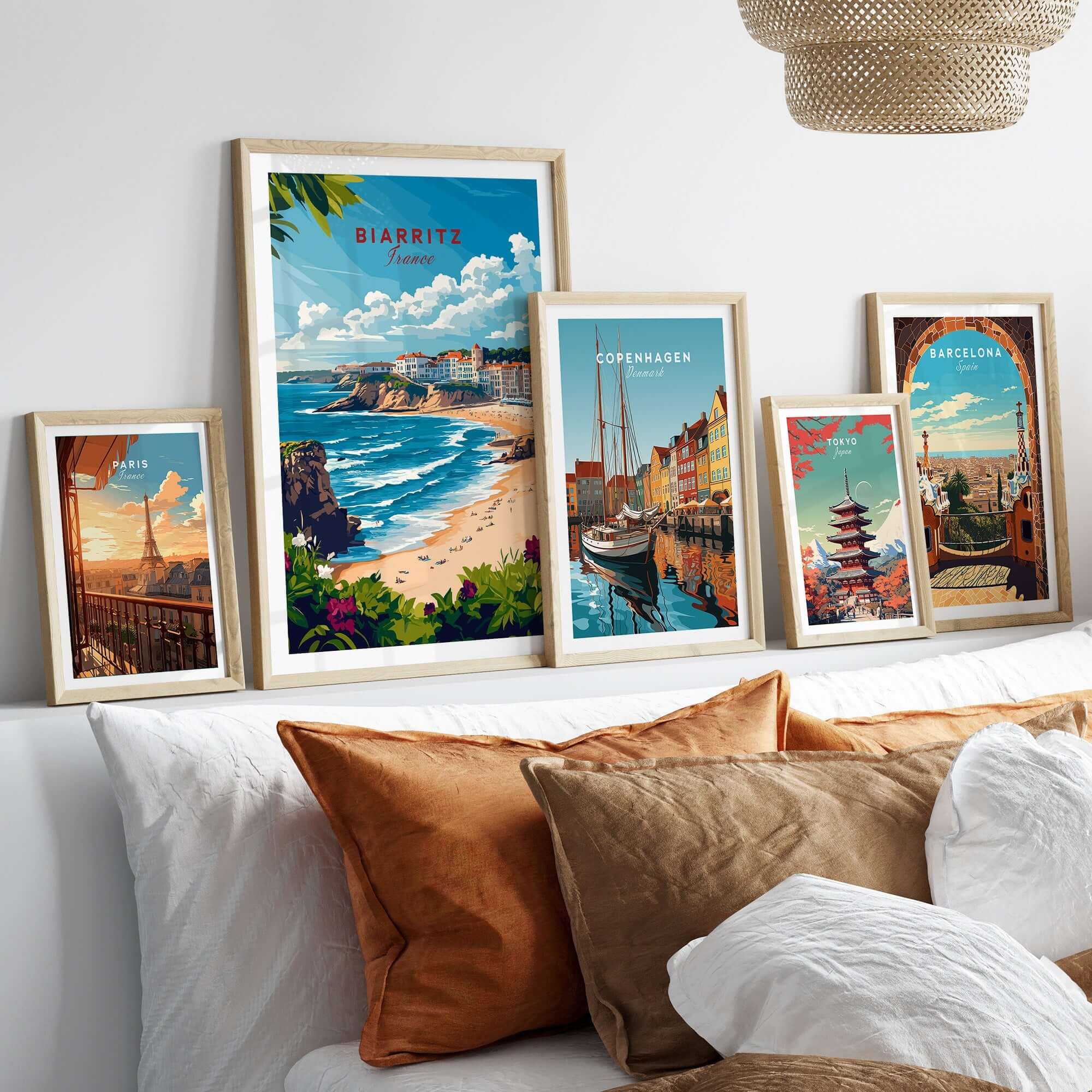 Biarritz Wall Art displayed in a stylish gallery wall arrangement with other city posters.