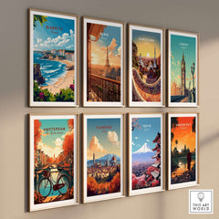 Biarritz Wall Art and city travel posters displayed together in a stylish gallery wall setting.