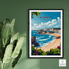 Biarritz Wall Art featuring scenic France coastline with vibrant colors and intricate details, ideal for home decor.