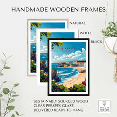Biarritz Wall Art displayed in handmade wooden frames: natural, white, and black options for elegant home decor.