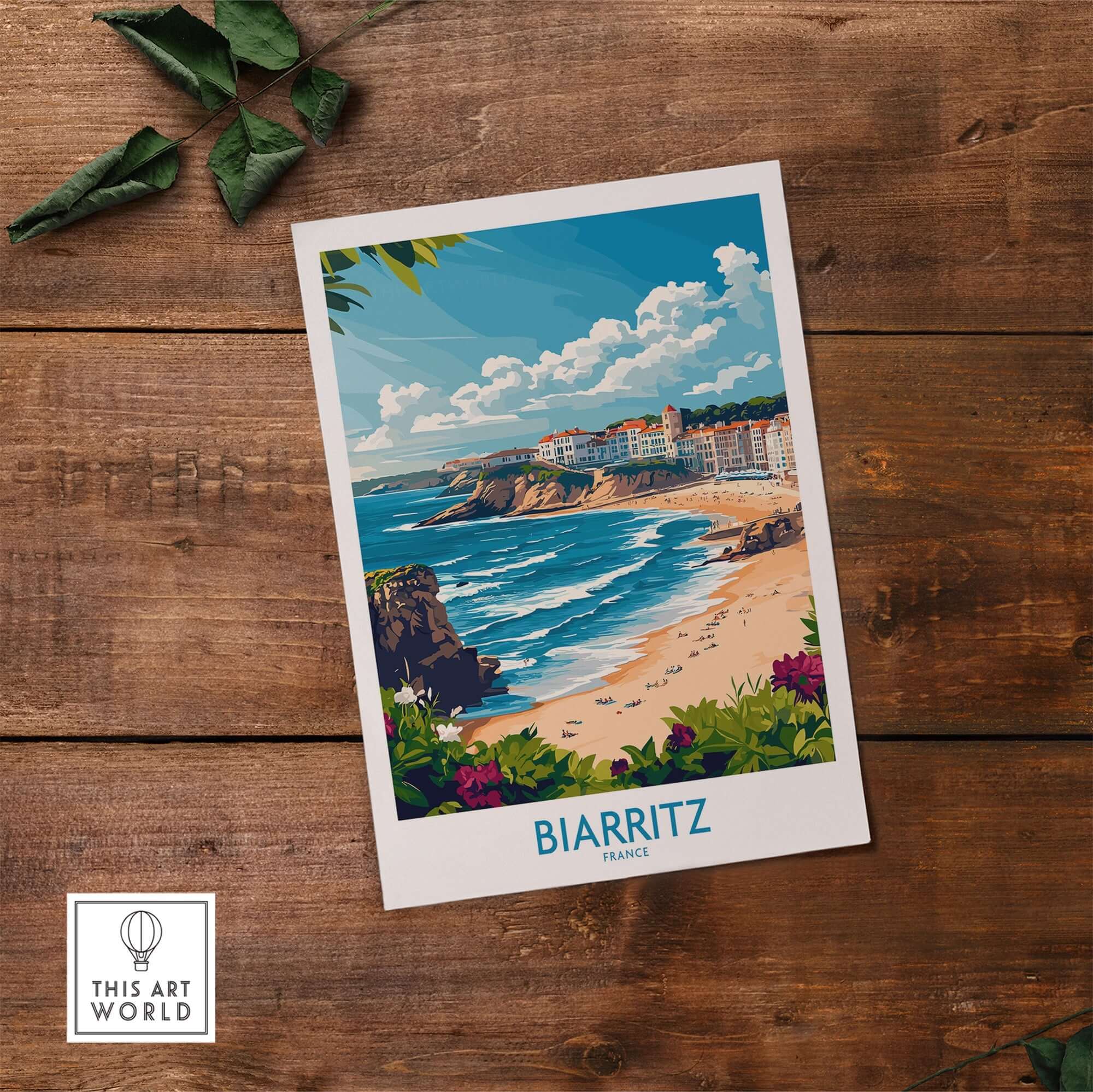 Biarritz Wall Art Print showcasing vibrant coastal scenery of Biarritz, France, enhancing home decor with its charm.