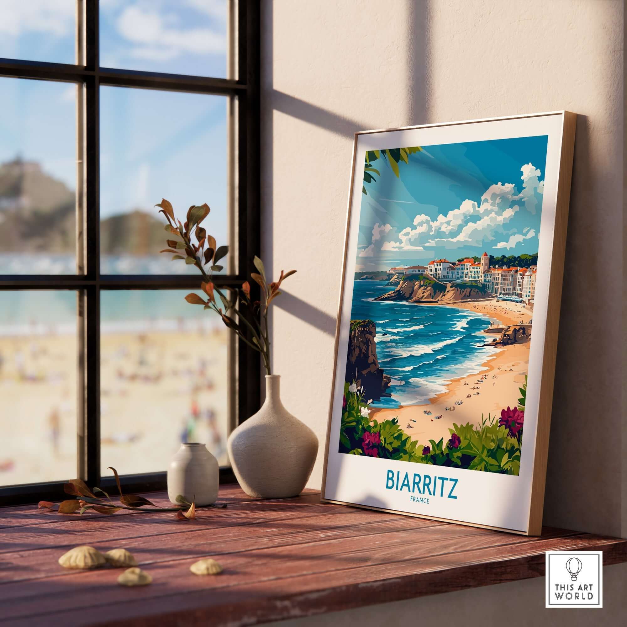 Biarritz Wall Art Print showcasing coastal beauty and vibrant colors, perfect for home decor and inspiration.